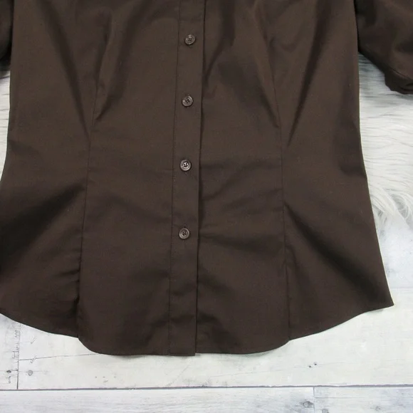 PER SE Brown Puff Sleeve Button Front Shirt Office Blouse Top Women's Size 4 - Picture 8 of 10